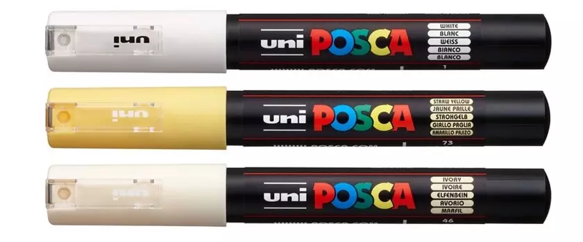 Набор маркеров POSCA PC-1M, 3 шт, белый/слоновая кость/соломенно-желтый, в блистере