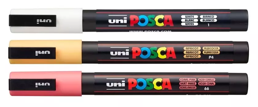 Набор маркеров POSCA PC-3M, 3 шт, белый/абрикосовый/кораллово-розовый, в блистере