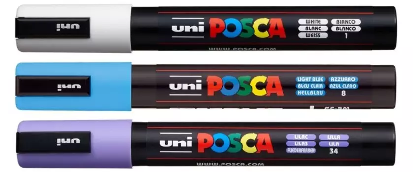 Набор маркеров POSCA PC-5M, 3 шт, белый/голубой/сиреневый, в блистере