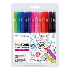 Набор маркеров Tombow TwinTone Brights 12 цв, яркие тона