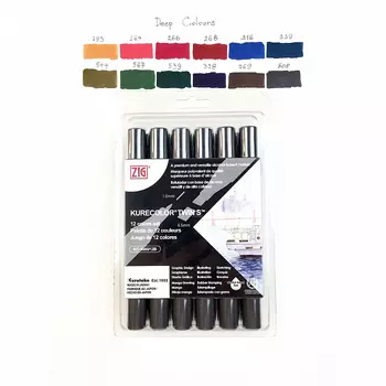 Набор маркеров ZIG Twin Deep Colours 12 шт (Глубокие цвета)