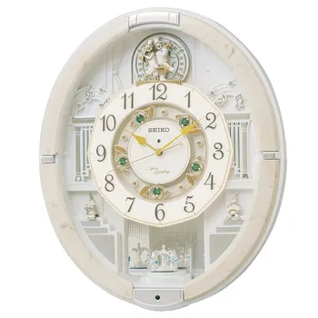 Часы Seiko настенные часы Karakuri часы радиочасы аналоговые Karakuri тройной выбор мелодии вращающийся декор слоновая кость мраморный узор RE576A