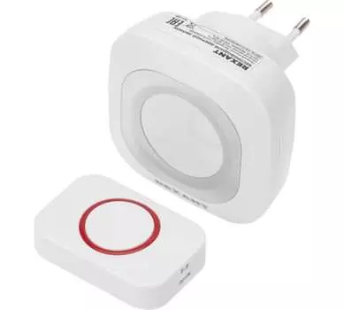 Звонок Rexant 73-0090 беспроводной дверной в розетку мигающий 36 мелодий IP44 (белый/серый)