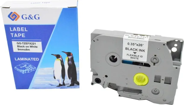 Кассета с лентой G&G TZEFX221, 9 мм x 8 м, черный на белом, совместимая (GG-TZEFX221)
