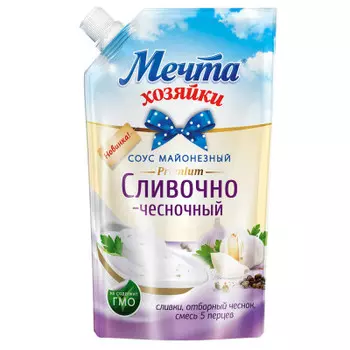 Майонезный соус мечта хозяйки 200мл 40% сливочно-чесночный дой-пак