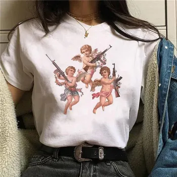 Новая модная женская футболка с принтом ангела, женская футболка Harajuku Kawaii с героями мультфильмов, повседневная футболка с короткими рукавами, одежда XL
