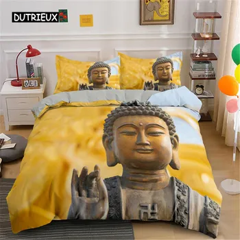 Комплект постельного белья King Queen Size с изображением Будды в стиле бохо-мандала, красочный дизайн, Бог Ганеша, пододеяльник из полиэстера, индийский символ, покрывало для пододеяльника EU single(135x200cm)