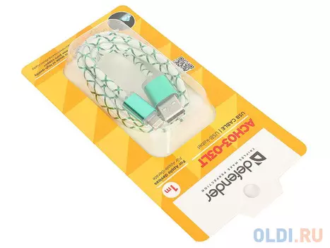 Кабель Lightning 1м Defender ACH03-03LT круглый зеленый