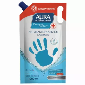 Крем-мыло AURA DERMA PROTECT Чайное дерево и тимьян, антибактериальное, 1л, 1кг, 1шт. (10363)