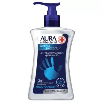 Крем-мыло AURA DERMA PROTECT Чайное дерево с прополисом, антибактериальное, увлажняющее, 250мл, 250г, 1шт. (9963)