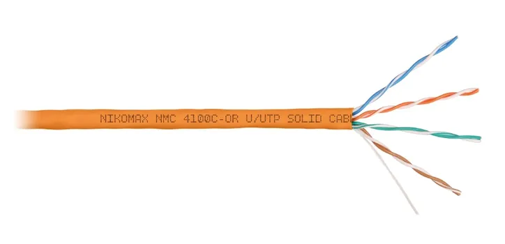 Кабель витая пара U/UTP 5e кат. 4 пары NIKOMAX NMC 4100C-OR 24AWG(0.51 мм), медь, одножильный (solid), внутренний, полимерный материал, нг(A)-HF, оран