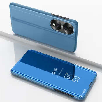 Кожаный чехол для телефона с зеркальным покрытием и держателем для Honor 70, горизонтальная раскладушка For Honor 70 чёрный