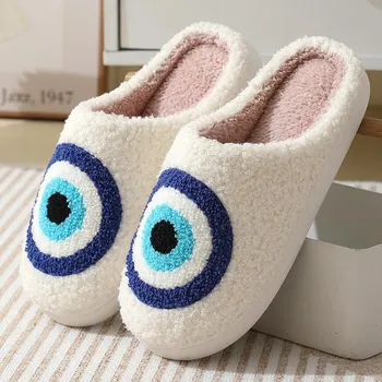 Тапочки с вышивкой Evil Eyes Blue, высококачественные женские и мужские тапочки, модная обувь с узором, теплые домашние тапочки Devil s Eyes 36-37