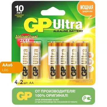 Батарейка GP Ultra алкалиновая LR6 AA 6 шт.