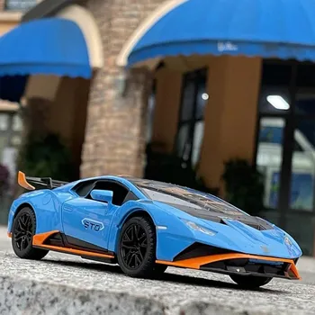 1/24 Lamborghini HURACAN STO литая модель спортивного автомобиля из металла игрушечная гоночная модель симуляция звук и свет коллекция детская игрушка подарок синий