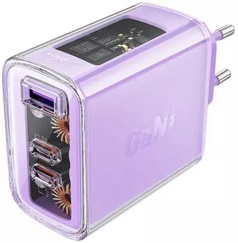 Зарядное устройство сетевое ACEFAST A45 Sparkling series PD65W GaN (2*USB-C+USB-A) charger (EU). Цвет: синевато-фиолетовый