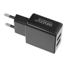 Зарядное устройство сетевое Ginzzu GA-3314UB 3,1A, 5V, 2xUSB, для зарядки мобильных устройств, кабель Type C 1.0м, в нейлоновой оплетке, 2,4A, алюмине