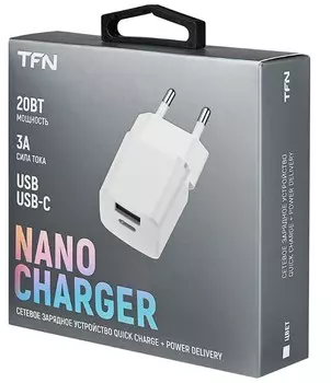 Зарядное устройство сетевое TFN TFN-WCRPD11 USB Type-C/USB Type-А, PD, 20W, white