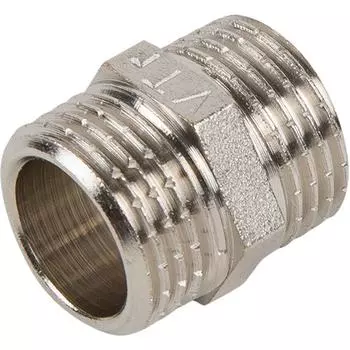 Ниппель Valtec наружная резьба 1/2" никелированная латунь VTr.582.N.0004