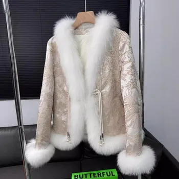 Новая куртка из меха лисы в китайском стиле, куртка из гусиного пуха, женская короткая куртка в стиле ретро One size fits all