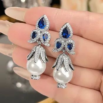 Серьги жемчужные украшения модные темпераментные красные корундовые высокочувствительные женские универсальные серьги