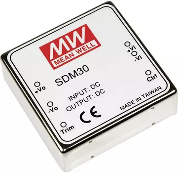 Преобразователь DC-DC модульный Mean Well SDM30-24S12 30Вт, Uвх=18-36В, один выход 12В/2.5А, подстр. Uвых=/-10%, дист. вкл-выкл., изоляция 1000VDC, ко
