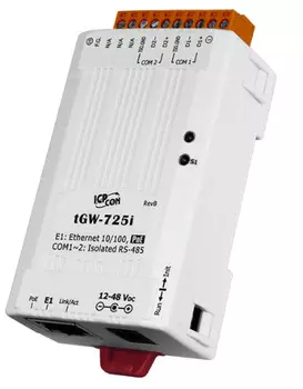 Преобразователь ICP DAS tGW-725i CR Tiny Modbus/TCP to RTU/ASCII Gateway with PoE and 2 Isolated RS-485 Ports (RoHS)
