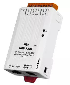Преобразователь ICP DAS tGW-732i CR Tiny Modbus/TCP to RTU/ASCII Gateway with PoE and 3 Isolated RS-232 Ports (RoHS)