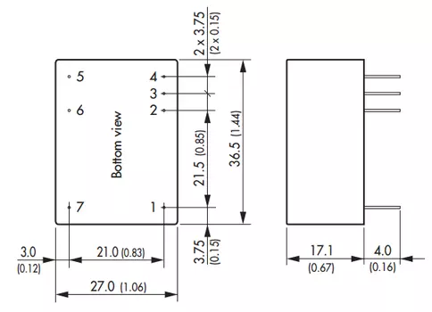Преобразователь AC-DC сетевой TRACO POWER TMLM 04115 4Watt;15 VDC / 267 mA;power modules for PCB mount;ing with fully encapsulated plastic case, Low r