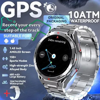 2025 Новые Оригинальные GPS Смарт-часы Ультра 466*466 HD AMOLED Дисплей Спорт Компас BT Звонок IP69 Водонепроницаемый Смарт-браслет Для HUAWEI Silicone belt чёрный