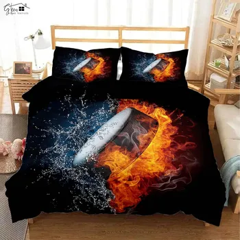 Black Water Fire Basketball Sports 3D Printing Quilt Cover Pillowcase Kids Room Bedding Set 100% Polyester 3 Pieces EU 135x200cm 2PCS