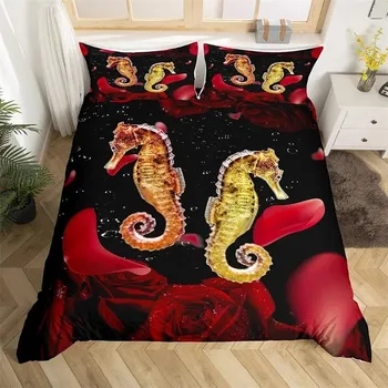 Highland Cow Bedding Set Farm Animal Duvet Cover Single King Queen Red Rose Comforter Cover Micr EU Single 135x200cm