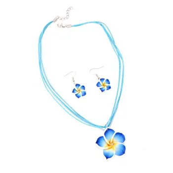 2Pcs/Set Women Jewelry Set Large Flower Pendant Necklace Drop Earrings Set Soft Ceramic красный