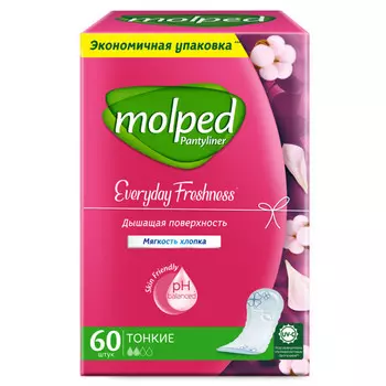 прокладки MOLPED Pantyliner Everyday Freshness Мягкость хлопка тонкие 60шт