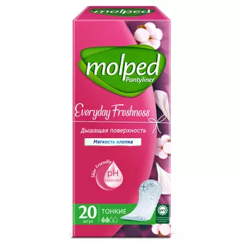 прокладки MOLPED Pantyliner Everyday Freshness Мягкость хлопка тонкие 20шт