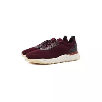 Текстильные кроссовки с отделкой из кожи аллигатора Santoni