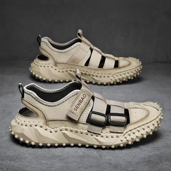 Летние повседневные сандалии с открытыми отверстиями, дышащая пляжная мужская обувь, спортивная повседневная дышащая обувь с сеткой на открытом воздухе 38 чёрный