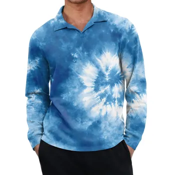 Men s Casual Retro Small V-neck Long-sleeved Top L синий