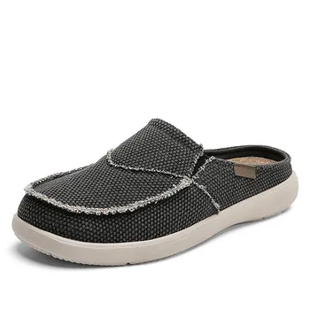 Мужская повседневная обувь Slip on, удобные холщовые тапочки для прогулок на открытом воздухе, летние корейские трендовые тапочки Baotou Half Drag Slides, большой размер EVA 39 хаки