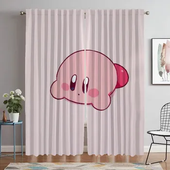 Kawaii Cartoon Kirbys Modern Living Room Curtains for Camera Home Interior Curtains 2 Pieces Tulle for Bedroom Shades Partition W50xH70cmx2pcs-CL