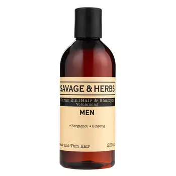 SAVAGE&amp;HERBS Мужской укрепляющий шампунь и гель для душа 2 в 1 с бергамотом и женьшенем
