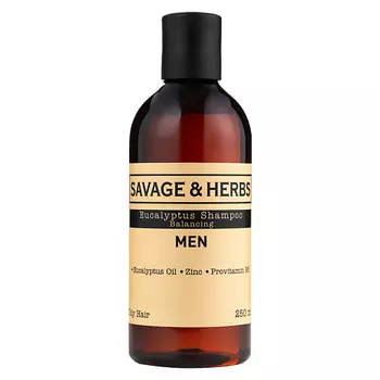 SAVAGE&amp;HERBS Мужской укрепляющий шампунь с эвкалиптом и каштановым маслом для ухода за волосами и бородой