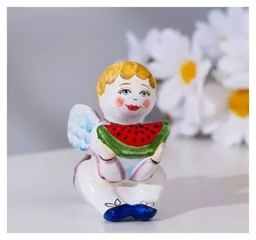 Сувенир "Ангел с арбузом", ярославская майолика, H=6 см
