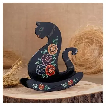 Сувенир "Кошка-качалка", чёрная, гордецкая роспись 7387237