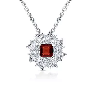 Серебряное шейное украшение с гранатом и фианитами
