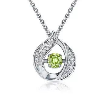 Серебряное шейное украшение с хризолитом и фианитами