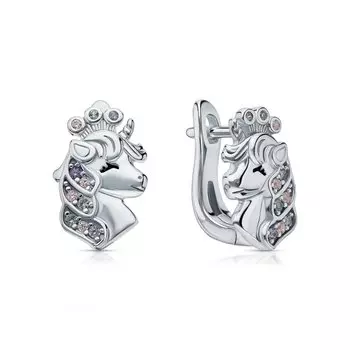 Серебряные серьги с эмалью, фианитами и со шпинелью синтетической