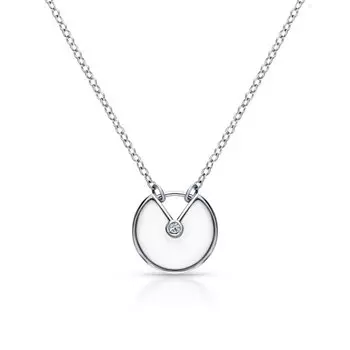 Серебряное шейное украшение с фианитами и керамикой