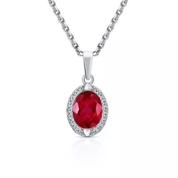 Серебряное шейное украшение с фианитами и рубином синтетическим