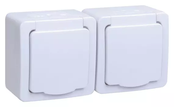 Розетка силовая (2розет.) IEK Гермес PLUS (ERMP22-K01-16-54-EC) откр. зазем. крыш. IP54 белый (упак.:1шт)